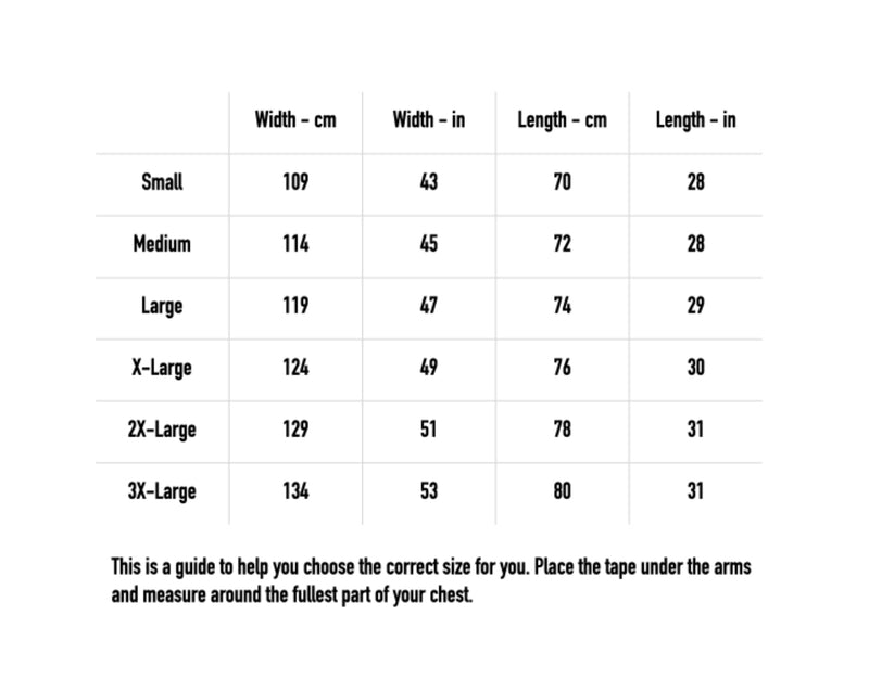 Size chart for ⁠Goatwizard Jacket