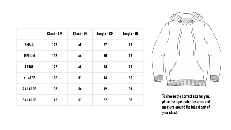 Size chart for Harvest Hoodie - Black