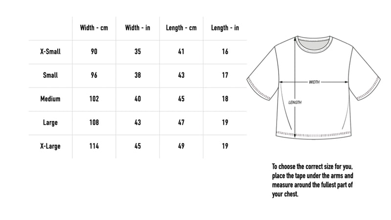 Size chart for Harvest Crop Tee - Black